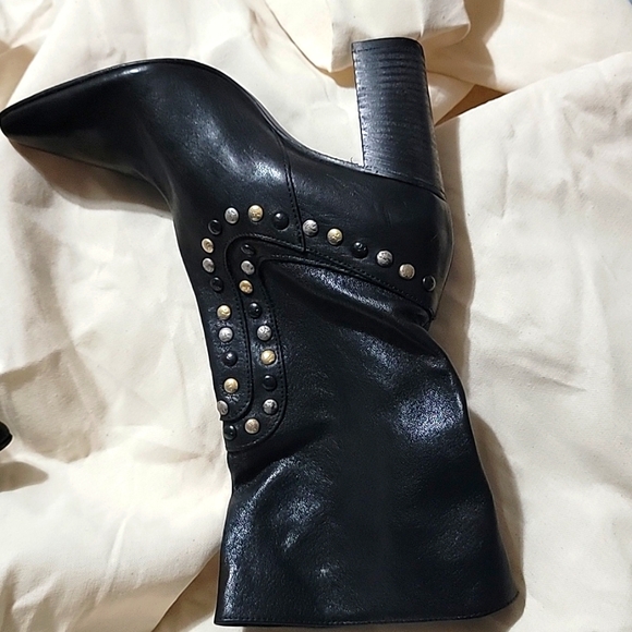 New Free People Studded Dakota Leather Boots Black Metallic Studs - Picture 3 of 9